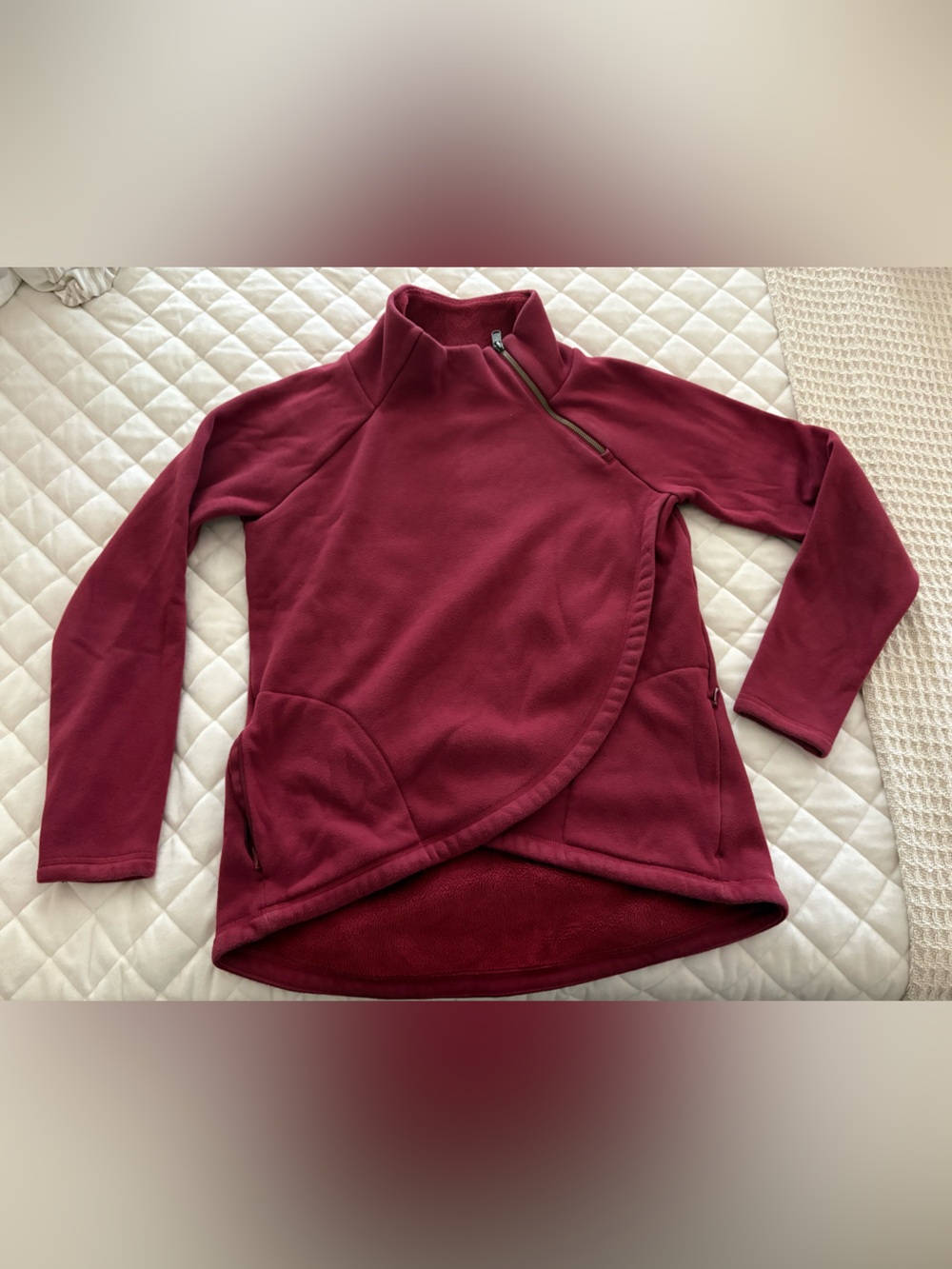 Athleta Burgundy Asymmetrical Quarter-Zip Fleece Pullover